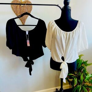 Set of 2 Black and White Cropped Tops